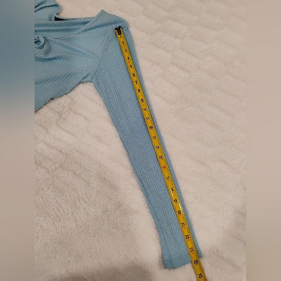 Light Blue Ribbed Long Sleeve Tie Front Top (Large) - Picture 8 of 8
